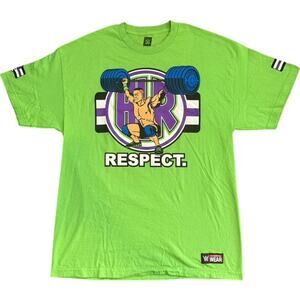 John Cena Respect Never Give Up 2016 WWE Lime Green Double Sided Shirt Adult XL